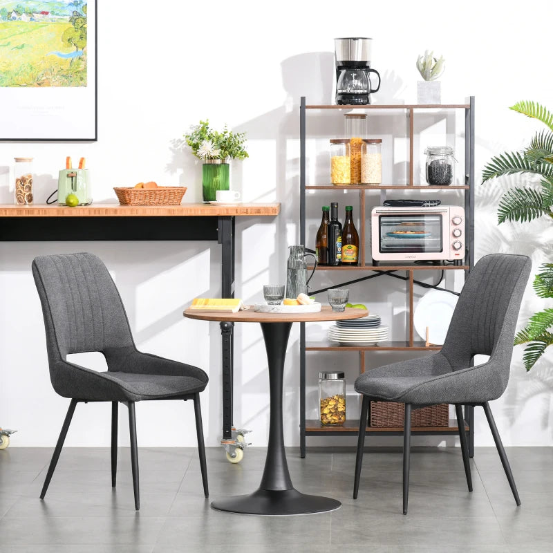 Modern Round Dining Table - Stylish Leisure Coffee Bistro Table with Metal Base for Kitchen & Dining Room - Brown Finish