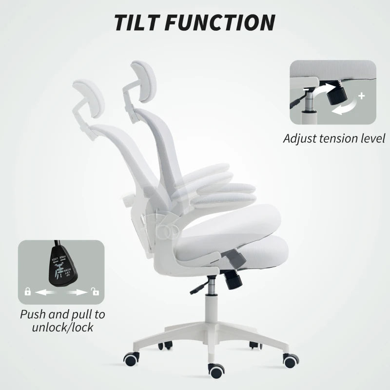Vinsetto Ergonomic Office Chair with Adjustable Lumbar Support, Headrest & Breathable Mesh Back - Stylish White Design