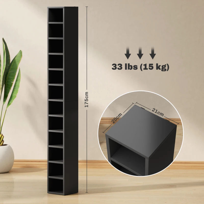 204 CD Tall Narrow Media Storage Tower - Black | Space-Saving Organizer for DVDs, Games & Media - Stylish Home Storage Solution