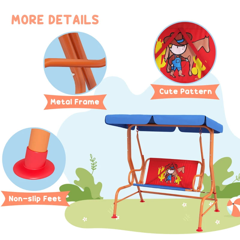 Kids Cowboy Themed Garden Swing Chair - Blue