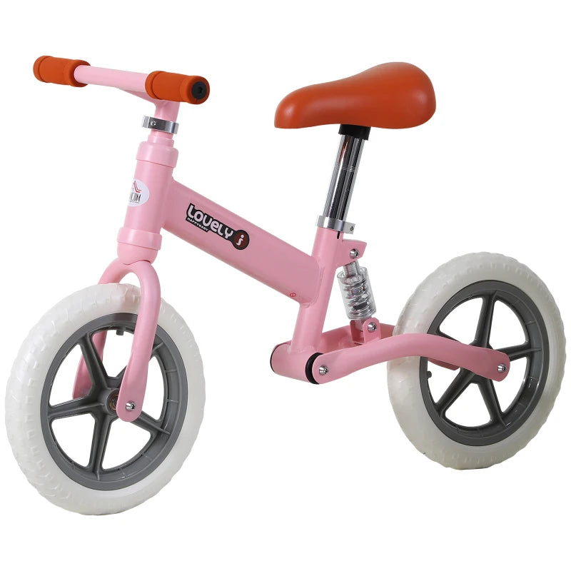 12" Kids Balance Bike - No Pedal Toddler Bicycle with Adjustable Seat & Shock Absorber - Pink Gift for Ages 2-5