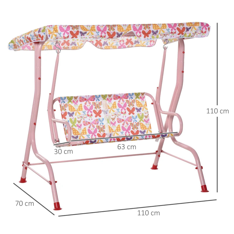 Kids Pink Garden Swing Chair with Adjustable Canopy