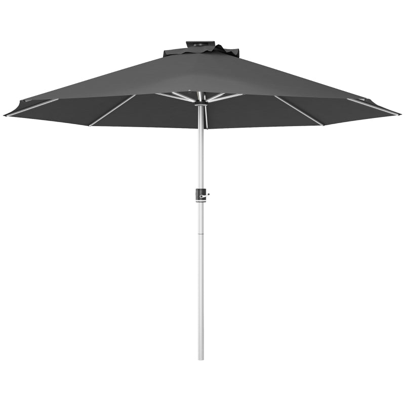 Grey 3m Solar LED Patio Umbrella