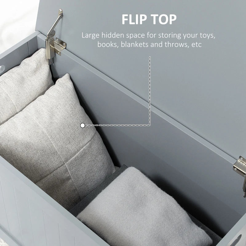 Large Grey Storage Box Toy Chest Organizer with Lid and Safety Hinges for Kids Room