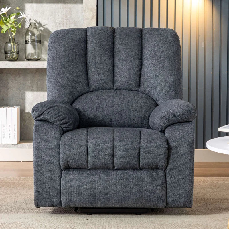 Electric Recliner Armchair with Heating, Massage, USB Ports, and Side Pockets - Light Grey-Blue, 92x94x105 cm
