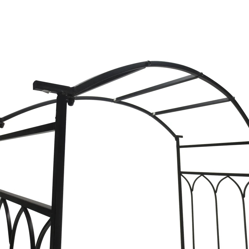 Black Metal Garden Bench with Arch for Climbing Plants, 115x50x203 cm