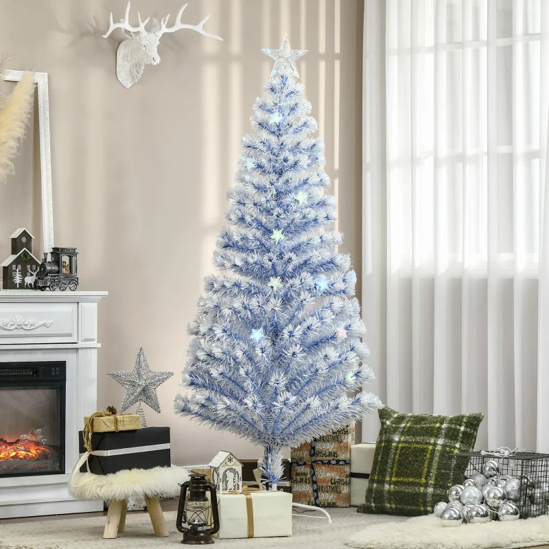 6FT Pre-Lit Artificial Fibre Optic Christmas Tree with LED Lights - Easy Storage Seasonal Decoration in White & Blue