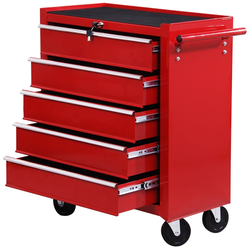 Red Lockable 5 Drawer Tool Chest on Wheels