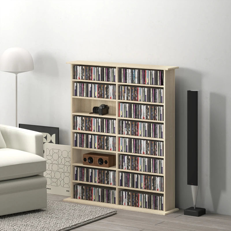 16-Compartment Media Shelf - Stylish Nature Wood Finish for Organizing DVDs, Games, and Books - Modern Home Storage Solution