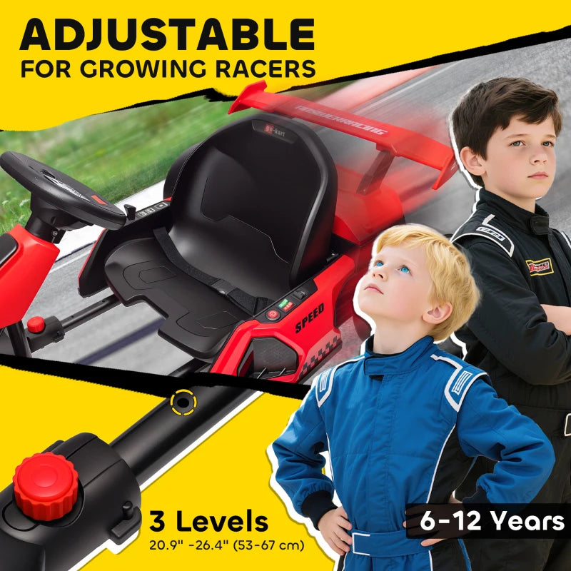 24V Electric Go Kart for Kids Adjustable Seat Fun Ride for Ages 6-12 Red
