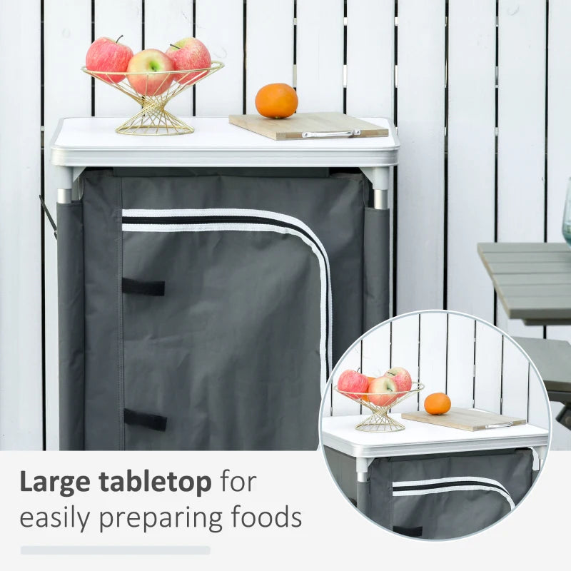 2-Shelf Aluminum Camping Cupboard - Portable Kitchen Station & Storage Organizer for BBQs, Picnics, and Backyards with Carrying Bag