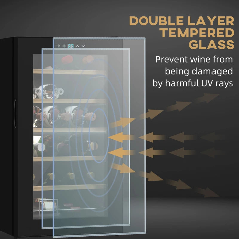 65L 24 Bottle Wine Fridge - Freestanding Cooler with Glass Door, LED Light, Digital Touch Screen & Temperature Control - Black