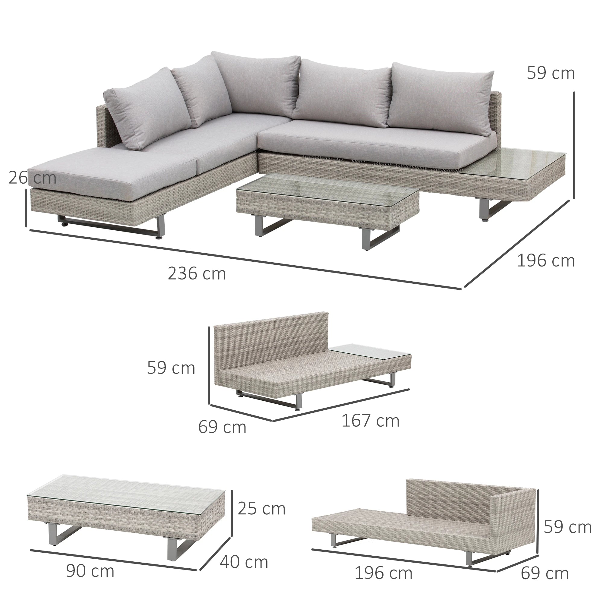 Three-Piece Corner Rattan Set With Glass Coffee Table