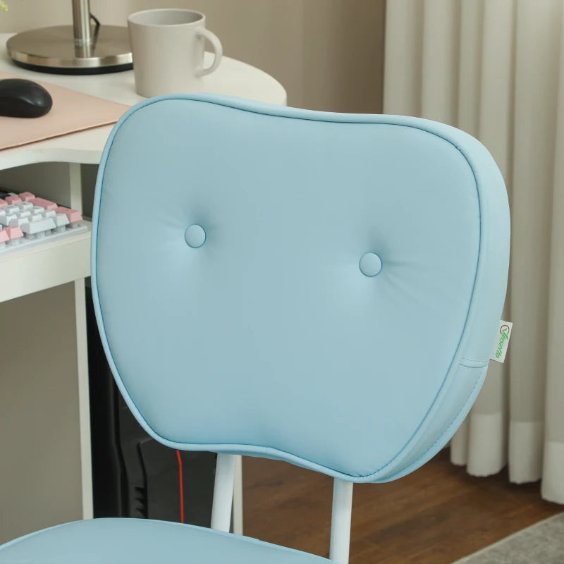Vinsetto Blue PU Leather Vanity Office Chair - Adjustable Height, Armless Design, Swivel Wheels for Home & Office