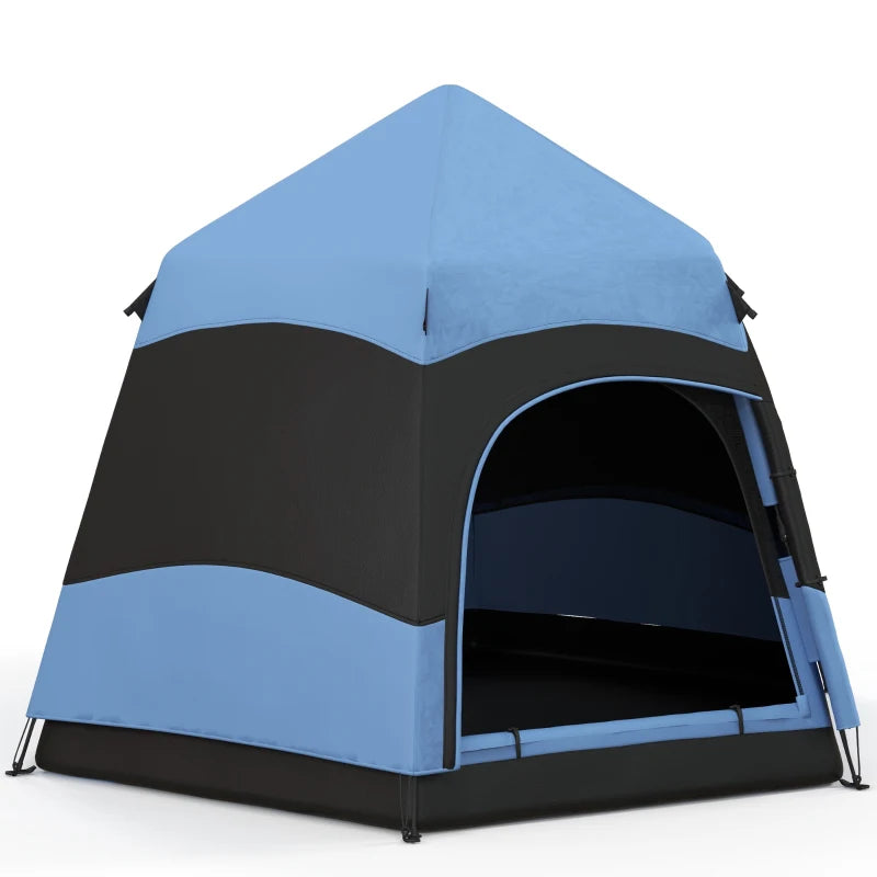 Six Person Hexagon Camping Tent with Hang Hook and Carry Bag Blue and Black