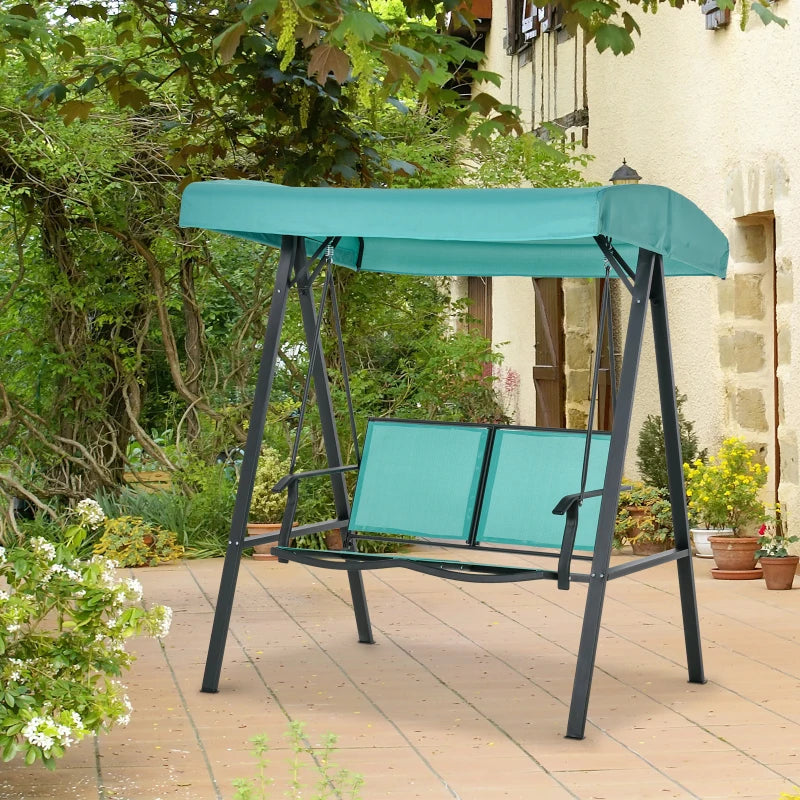 Blue 2-Seater Outdoor Swing Chair with Adjustable Canopy