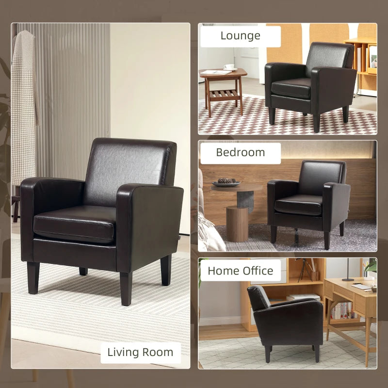 Brown Faux Leather Simple Armchair for Stylish Living Room Seating