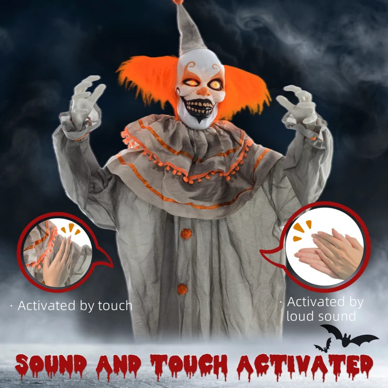 6 Foot Orange Clown Halloween Animatronic with Glowing Eyes for Spooky Decorations