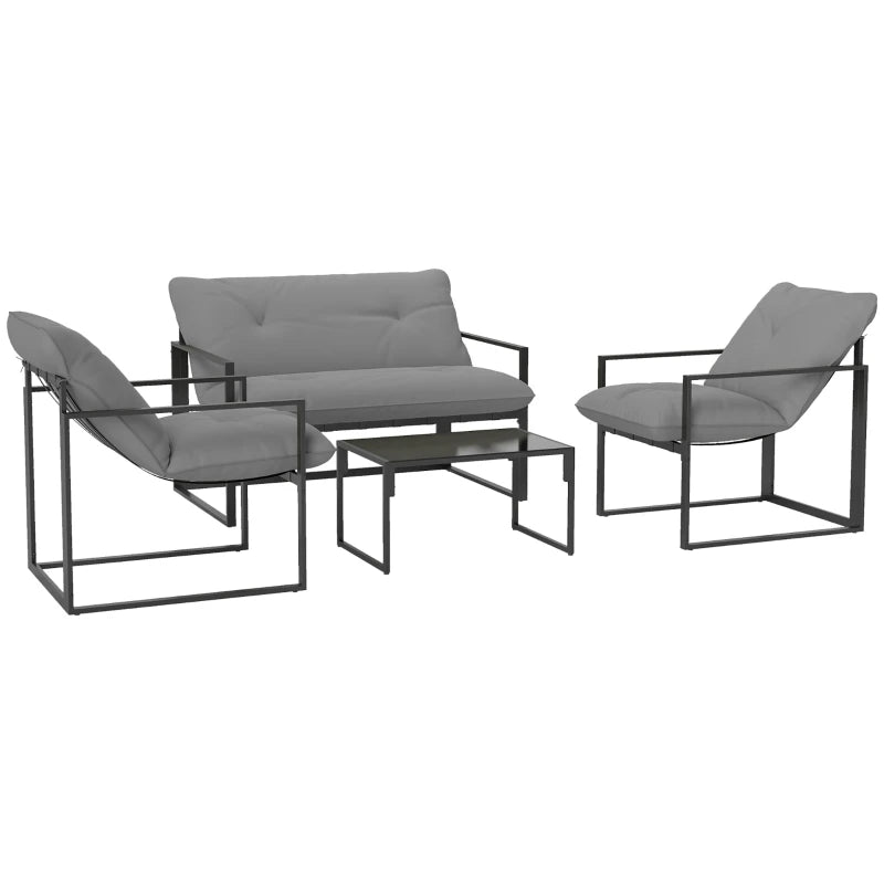 Four-Piece Relaxed Back Outdoor Dining Set in Black and Light Grey for Garden