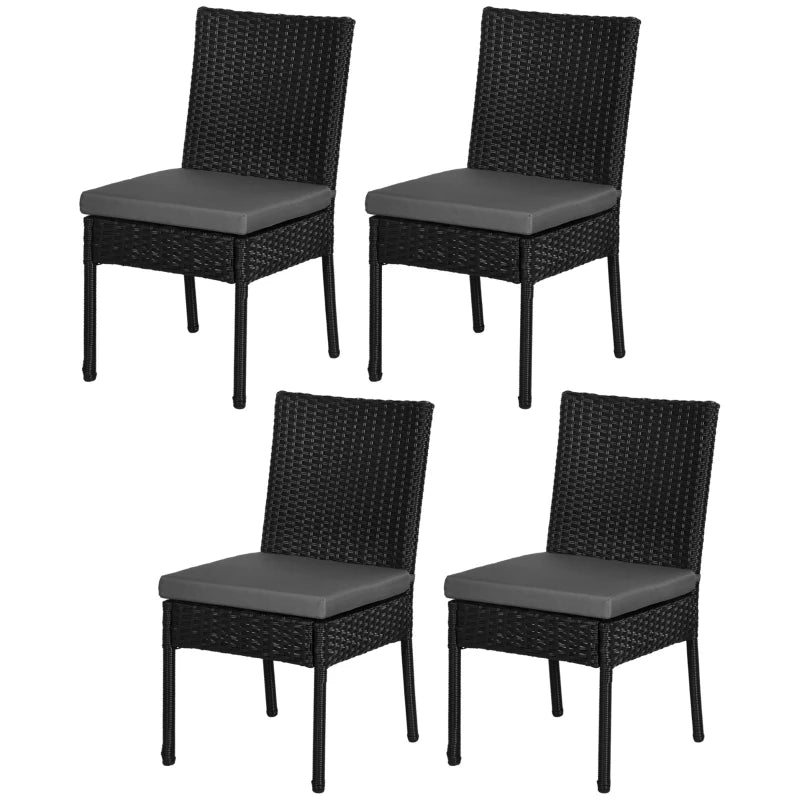 Black Rattan Armless Garden Chairs Set of 4