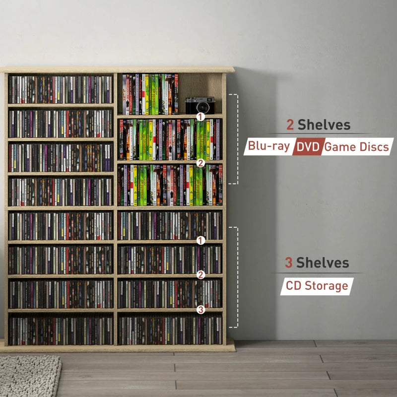 16-Compartment Media Shelf - Stylish Nature Wood Finish for Organizing DVDs, Games, and Books - Modern Home Storage Solution