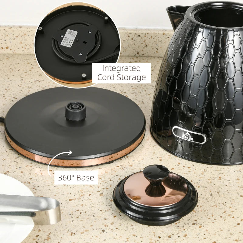 3kW Rapid Boil Black Honeycomb Kettle - Stylish Electric Tea Maker for Fast Boiling Water