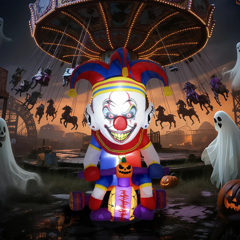 4ft Halloween Inflatable Clown on Bicycle - LED Lighted Outdoor Decoration for Garden & Party - Spooky Blow Up Decor