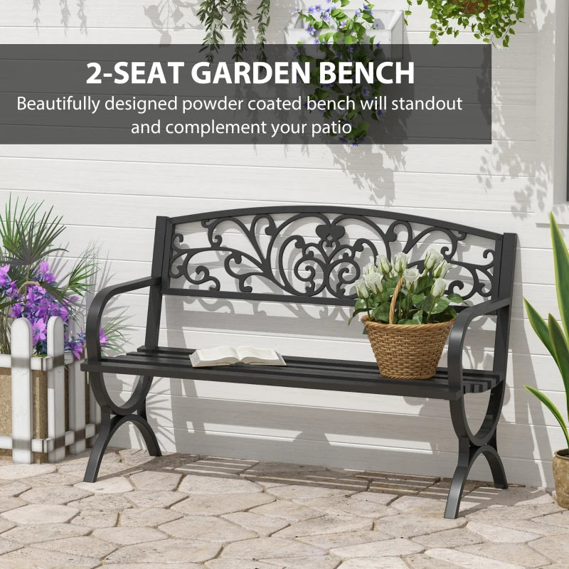 Black Steel Garden Bench - 127L x 60W x 85H cm