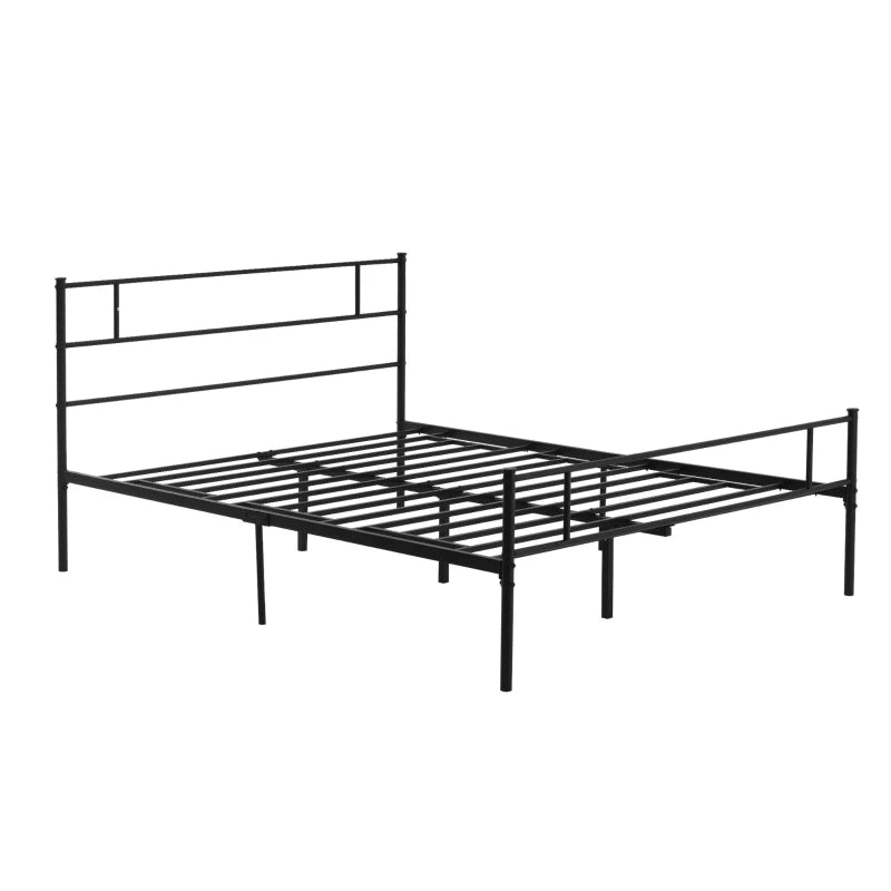 King Metal Bed Frame with Headboard & Footboard - Solid Slat Support, Underbed Storage, Stylish Black Bedroom Furniture