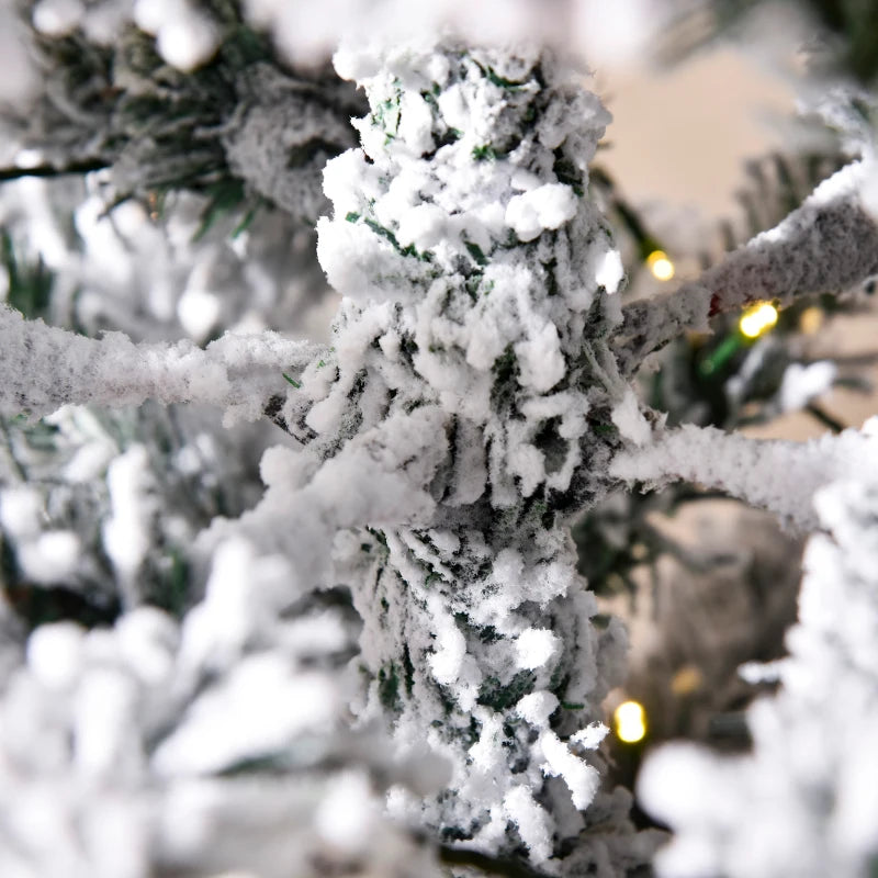 6FT Prelit Snow Flocked Christmas Tree with Warm White LED Lights - Festive Holiday Home Decoration in Green & White
