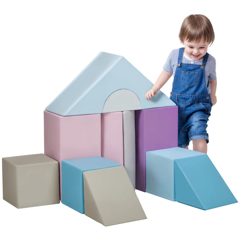 11-Piece Soft Play Set for Kids Foam Climbing and Crawling Blocks in Blue