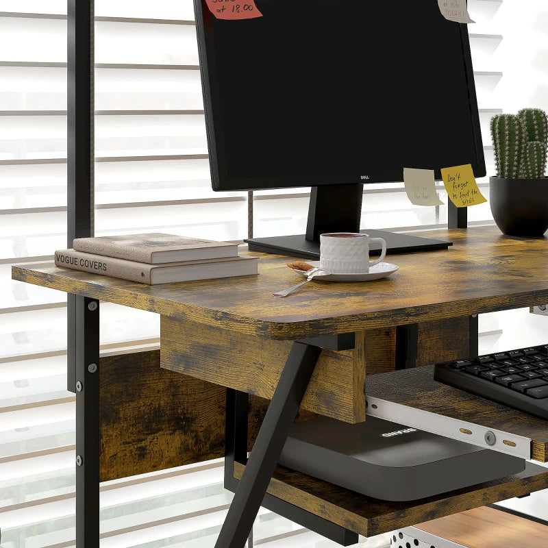 Multi-Storage Work Desk with Sliding Keyboard Tray - Stylish Brown and Black Home Office Furniture