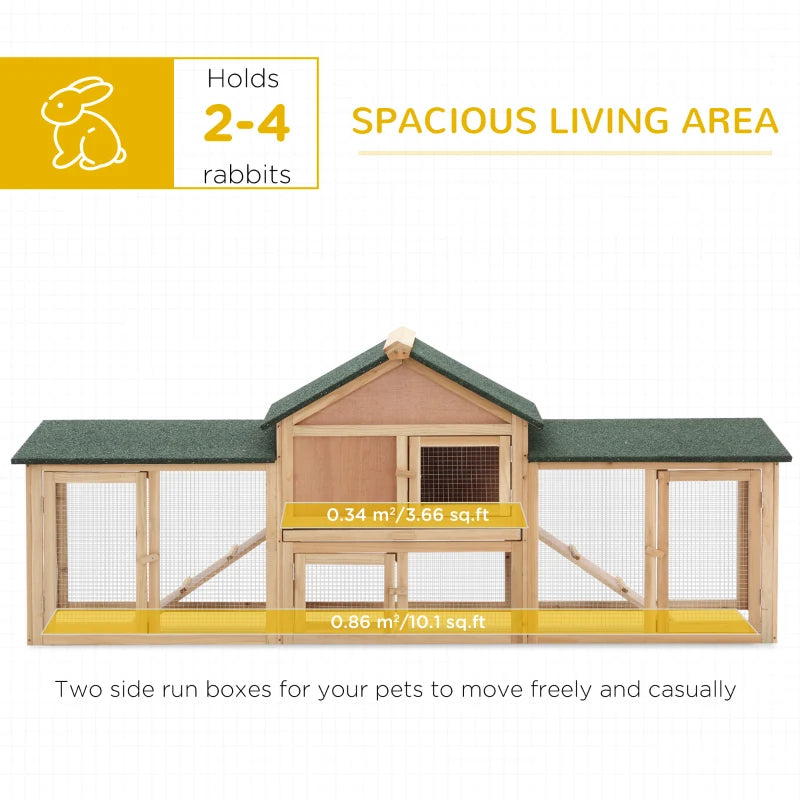 Large Outdoor Wooden Rabbit Hutch with Run - 2 Storey Guinea Pig House, 210 x 45.5 x 84.5 cm