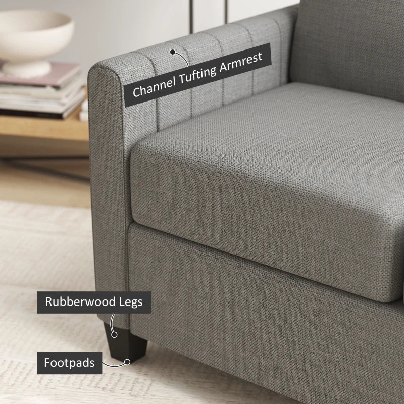 Modern Channel Tufted 2 Seater Sofa in Light Grey - Comfy Upholstered Loveseat for Living Room, Bedroom, Office