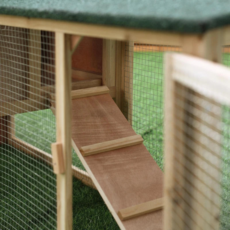 Large Outdoor Wooden Rabbit Hutch with Run - 2 Storey Guinea Pig House, 210 x 45.5 x 84.5 cm