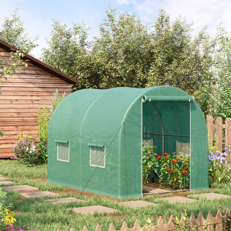 Green Walk-in Polytunnel Greenhouse - 3x2x2m - Galvanised Steel Frame