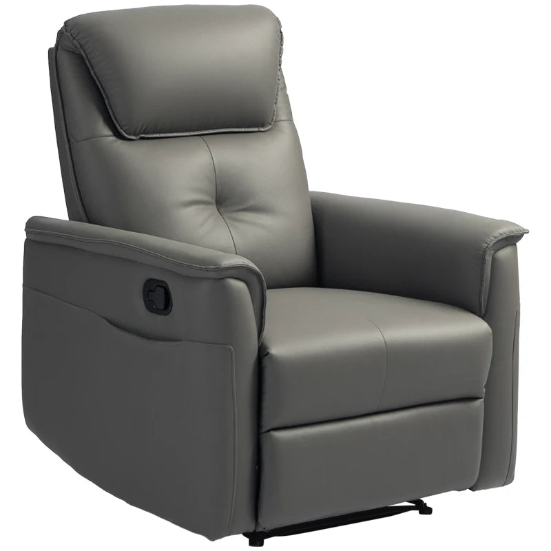 Comfortable Manual Reclining Armchair with Thick Padded Cushion and Adjustable Leg Rest in Light Grey
