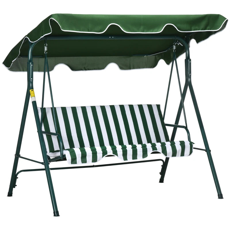 Green 3-Seat Garden Swing Chair with Adjustable Canopy