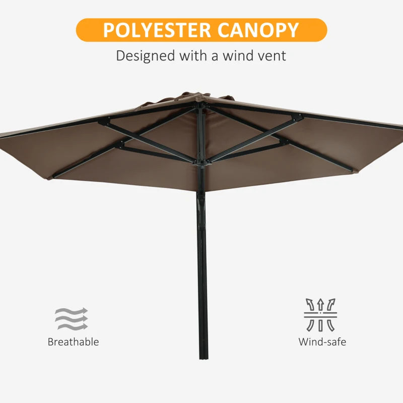 Khaki Wall Mounted Patio Umbrella with Rotatable Canopy - 2.5m