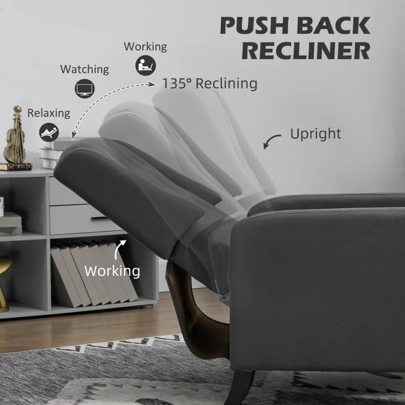 Stylish Wingback Recliner Chair for Home Theatre, Button Tufted Microfibre Armchair with Leg Rest in Deep Grey
