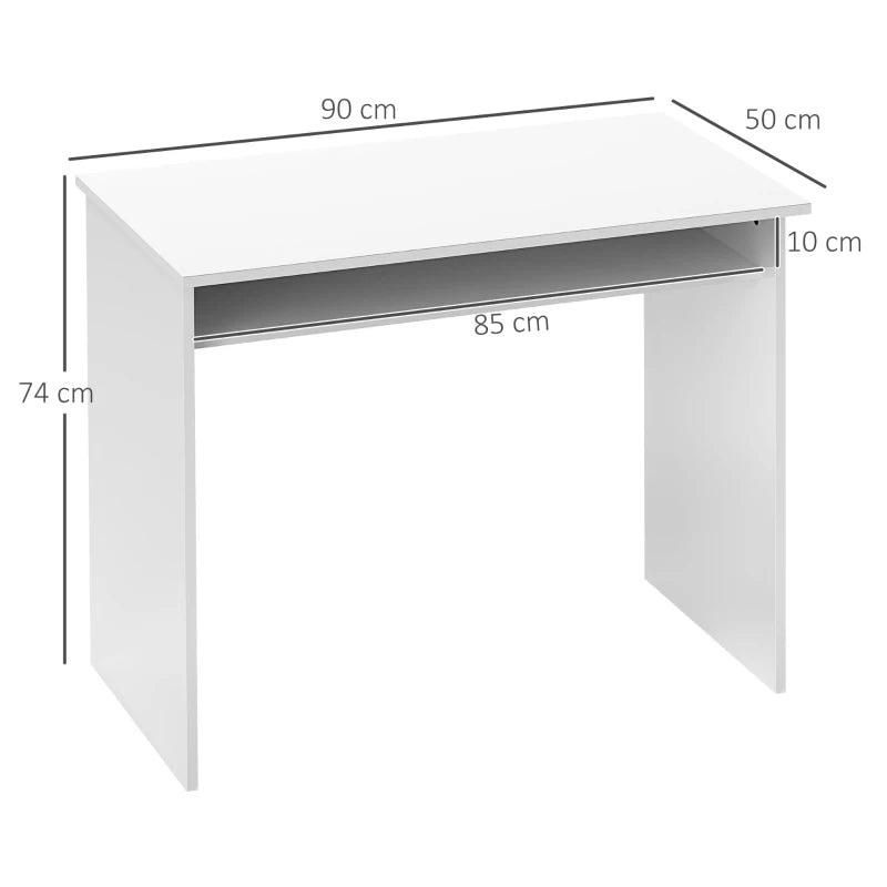 Modern 90x50cm High Gloss White Computer Table - Stylish Home Office Desk with Storage Shelf for Small Spaces