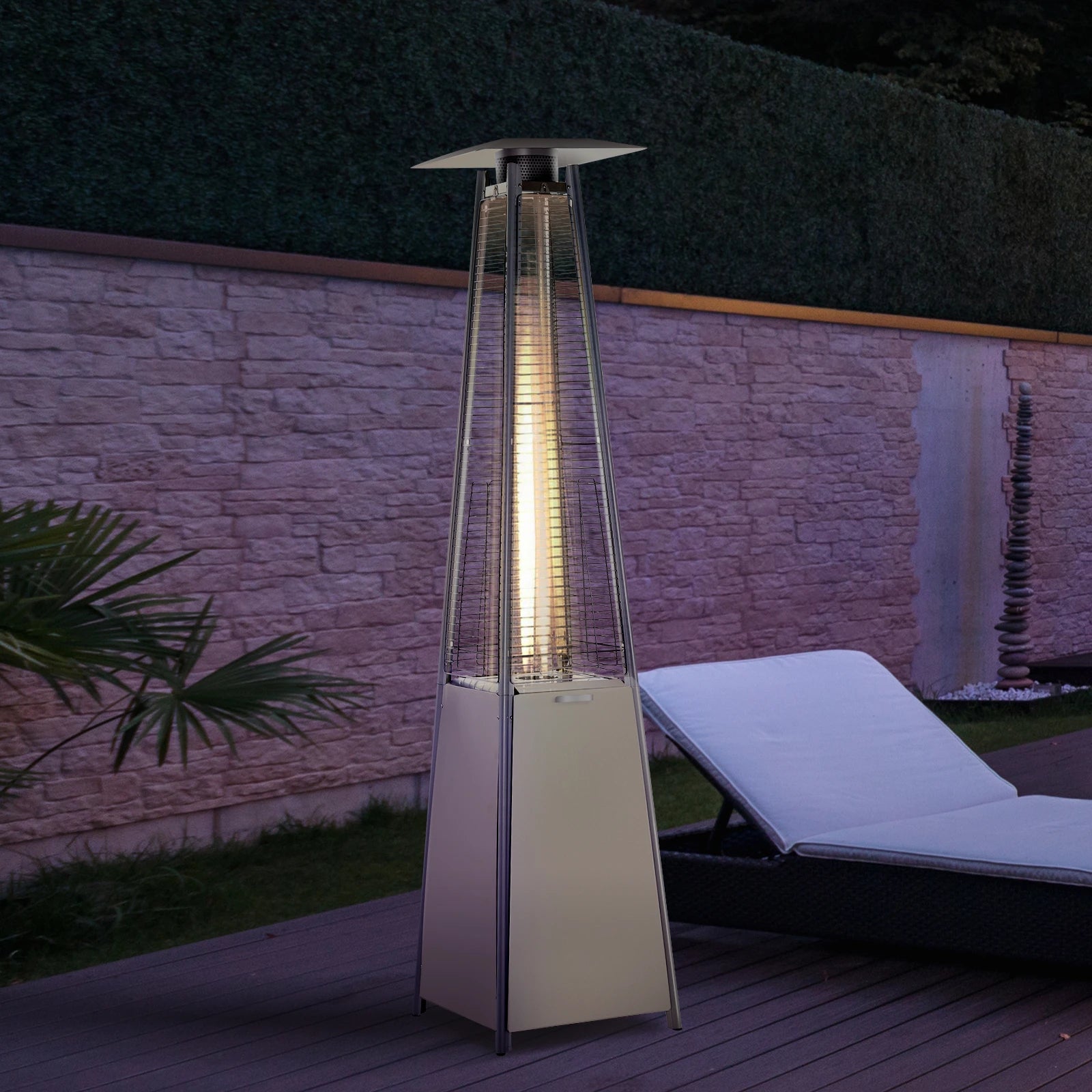 Stainless Steel Outdoor Garden Pyramid Patio Heater with Wheels and Rain Cover - Silver