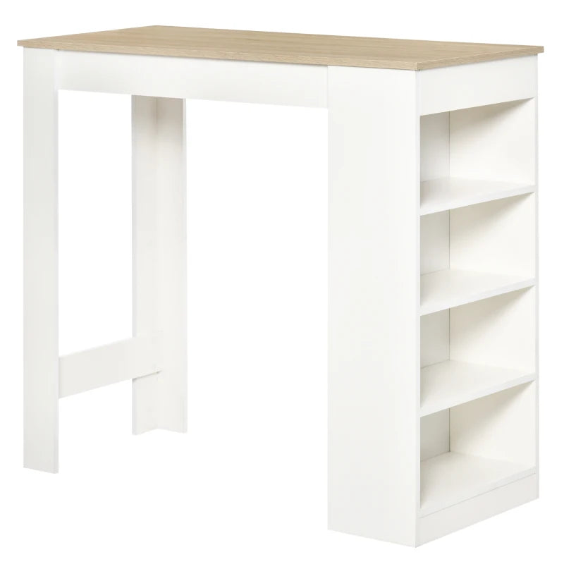 Natural Bar Table with 4-Tier Storage Shelf - Ideal Dining Table for Kitchen, Breakfast Bar, Living Room
