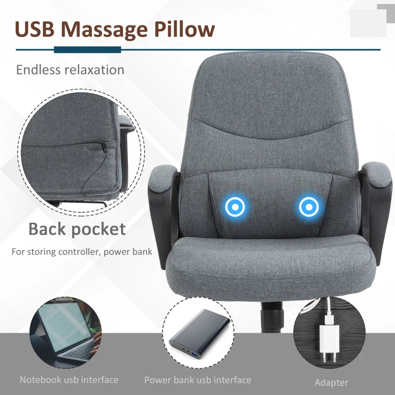 Vinsetto Grey Fabric Office Chair with Massage Lumbar Support, Adjustable Height, Mid Back Design, Swivel Wheels for Comfort