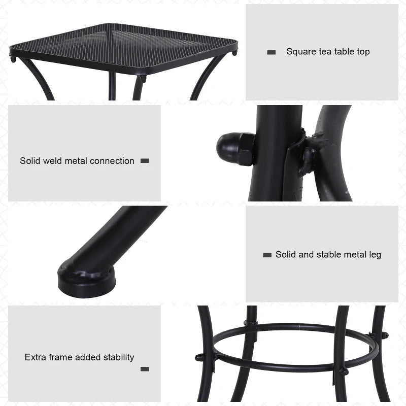 Black Square Metal Outdoor Bistro Table - 45x45x50 cm