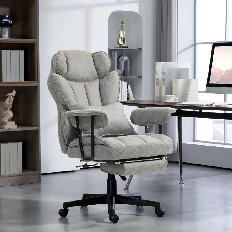 Ergonomic Office Chair with 6-Point Massage & Heat, Reclining Function, Lumbar Support, Foot Rest, Height-Adjustable, Grey