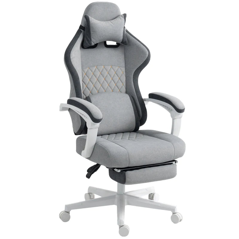 Ergonomic High Back Gaming Chair with Footrest - Velvet Recliner, Lumbar Support, Adjustable Height, 360° Swivel - Grey