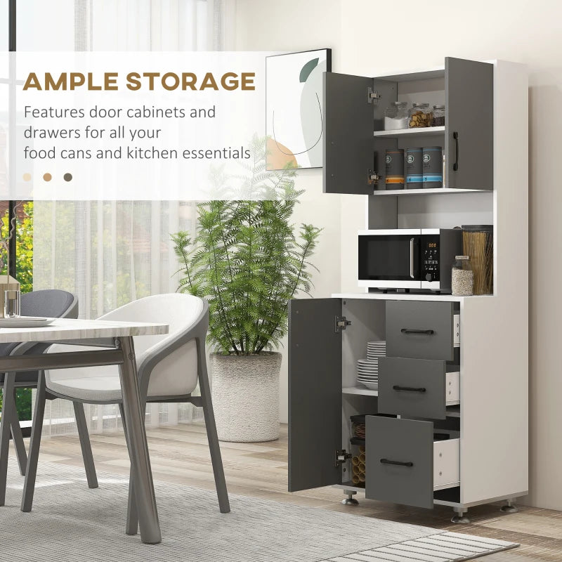 Modern Grey Kitchen Cupboard with Storage Cabinets, 3 Drawers & Open Countertop - Stylish Living Room Furniture