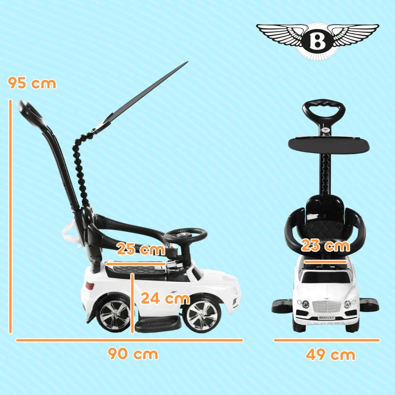 Licensed Bentley Bentayga 3-in-1 Baby Push Ride On Car with Canopy and Music White