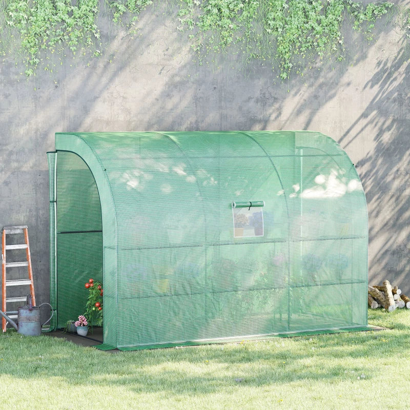 Green Walk-In Greenhouse with Windows and Zippered Doors, 2 Tiers 6 Shelves 300x150x213cm